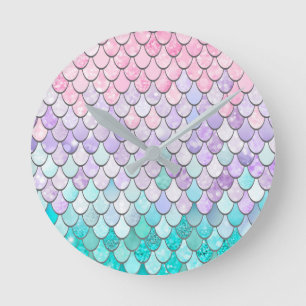 Mermaid Decor Wall Clock for Girls, Kids, Nursery