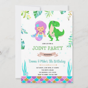 Mermaid dinosaur party invitation