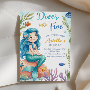 Mermaid Dive Into Five 5th Birthday Party Invitati Invitation
