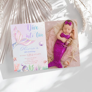 Mermaid Dive Into Five 5th Birthday Party Invitation