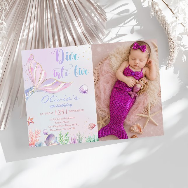 Mermaid Dive Into Five 5th Birthday Party Invitation (Creator Uploaded)