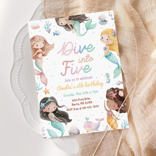 Mermaid Dive Into Five 5th Birthday Party Invitation