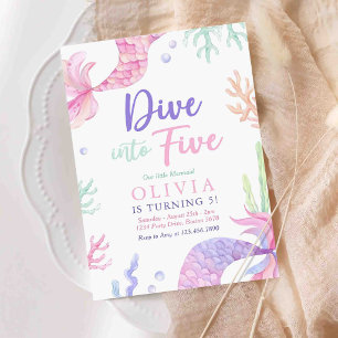 Mermaid Dive Into Five 5th Birthday Party Invitation