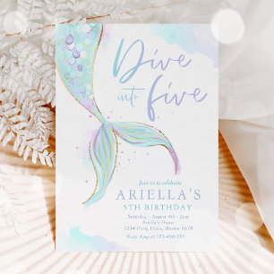 Mermaid Dive Into Five 5th Birthday Party Invitation