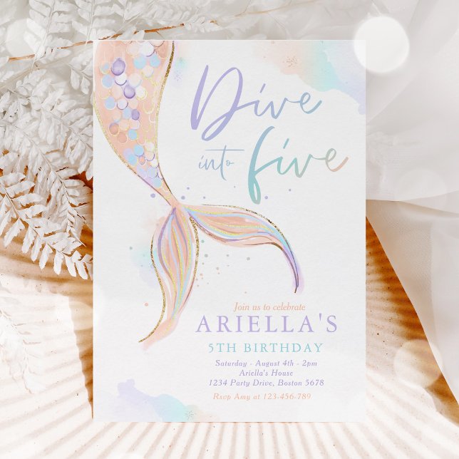 Mermaid Dive Into Five 5th Birthday Party  Invitation (Creator Uploaded)