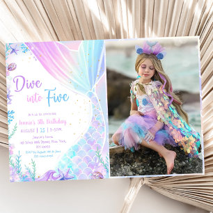 Mermaid Dive Into Five 5th Birthday Party Photo Invitation