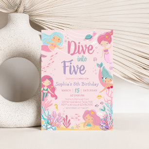 Mermaid Dive into Five Birthday Party Invitation