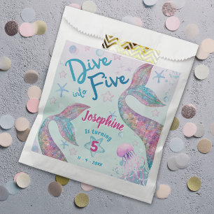 Mermaid dive into five fifth birthday watercolor favour bag
