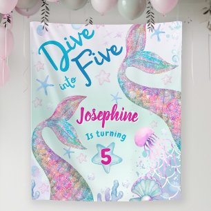 Mermaid dive into five fifth birthday welcome sign tapestry