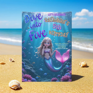 Mermaid Dive into Five Under the Sea Invitation