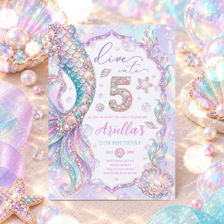 Mermaid Dive Into Five Whimsical 5th Birthday Invitation