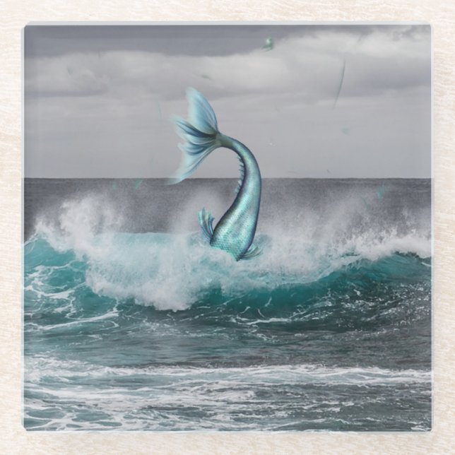 Mermaid Diving into Waves Coaster (Front)