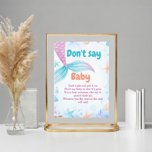 Mermaid  Don't Say Baby Baby Shower Game sign