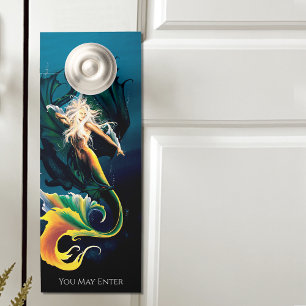 Mermaid Dragon Fantasy Blue Door Hanger