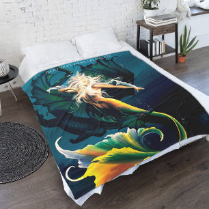 Mermaid Dragon Fantasy Blue Fleece Blanket