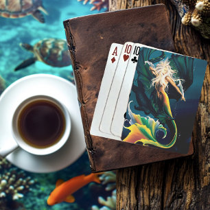 Mermaid Dragon Fantasy Blue Playing Cards