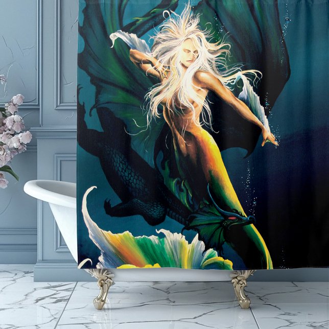 Mermaid Dragon Fantasy Blue Shower Curtain (Creator Uploaded)