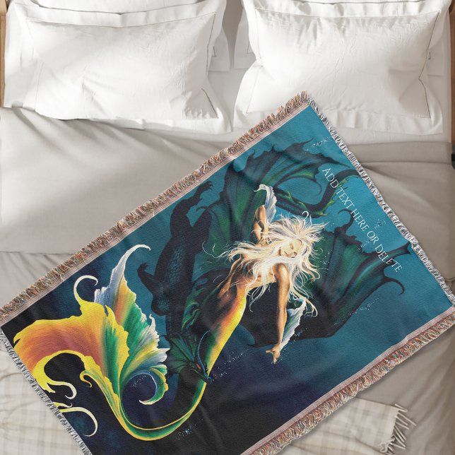 Mermaid Dragon Fantasy Blue Throw Blanket (Creator Uploaded)