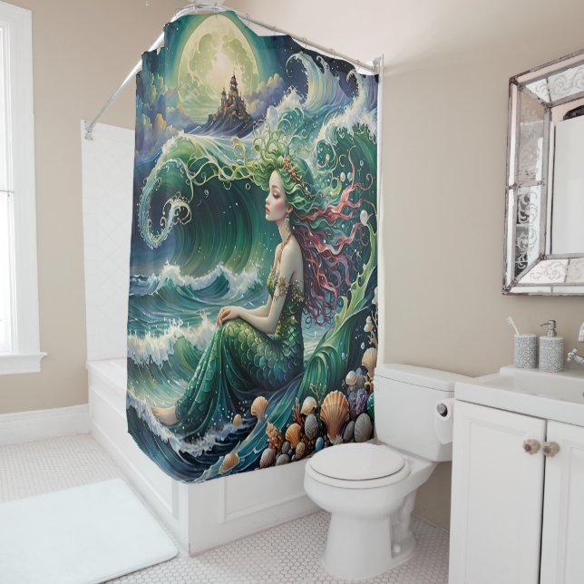 Mermaid drawing shower curtain (In Situ)