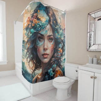 Mermaid drawing shower curtain