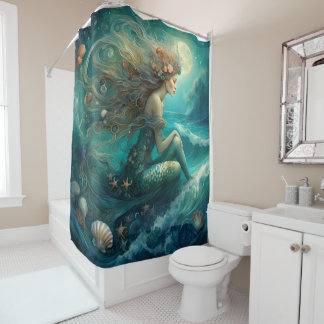 Mermaid drawing shower curtain