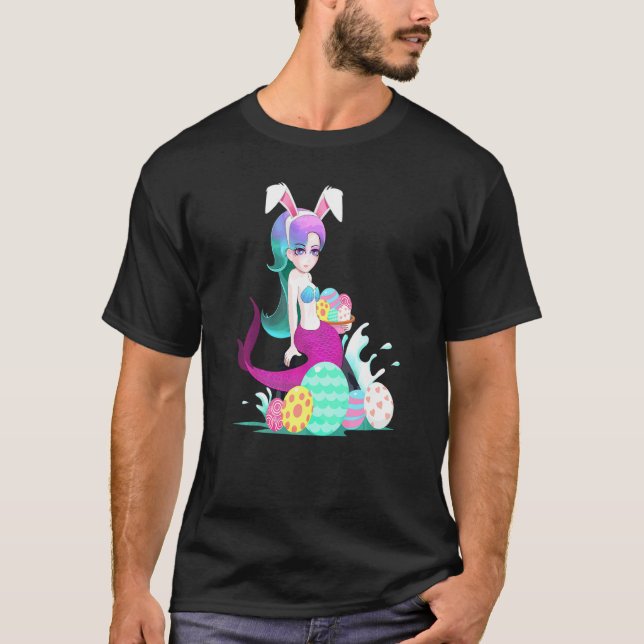 Mermaid Easter Holiday Bunny Ears Colour Egg Hunt T-Shirt (Front)