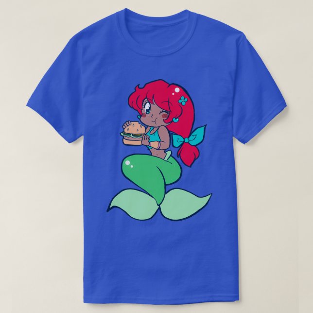 Mermaid Eating a Burger T-Shirt (Design Front)