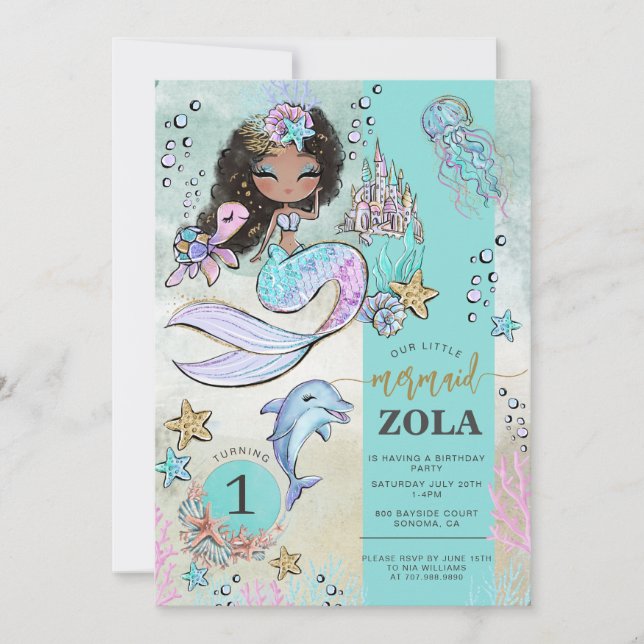 Mermaid Editable Under The Sea 1st Birthday  Invitation (Front)