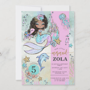 Mermaid Editable Under The Sea 5th Birthday  Invitation