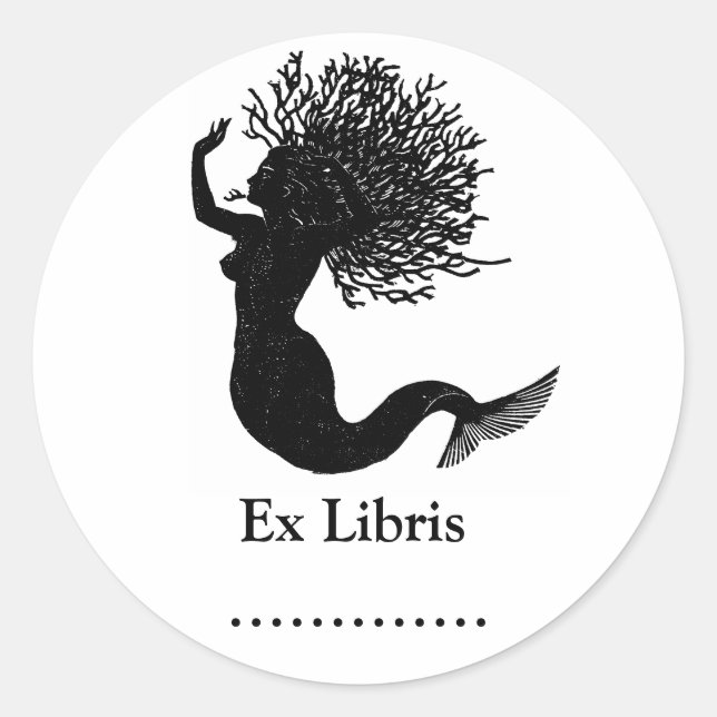 Mermaid Ex Libris Bookplate Sticker (Front)