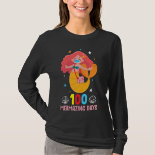 Mermaid Face Mask Funny 100 Days Of School Girls T-Shirt