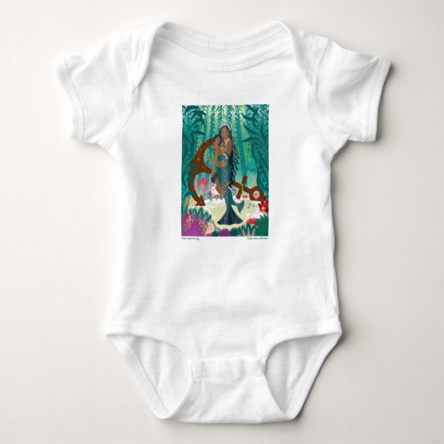 Mermaid Family (brown skin and eyes) Baby Bodysuit (Front)