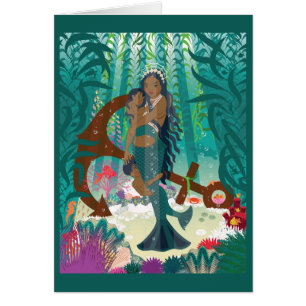 Mermaid Family (brown skin and eyes) Card