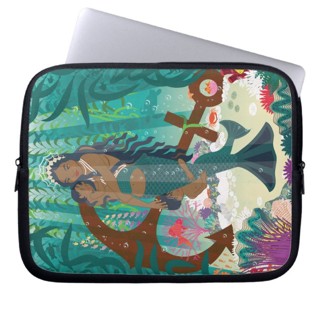 Mermaid Family (brown skin and eyes) Laptop Sleeve (Front)