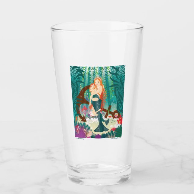 Mermaid Family (redheads) Glass (Front)