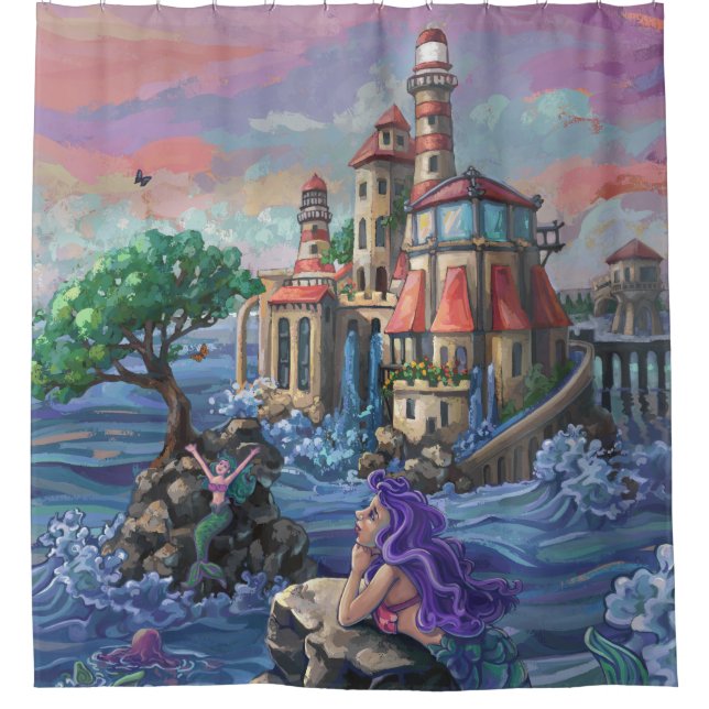 Mermaid Fantacy Castle Shower Curtain (Front)