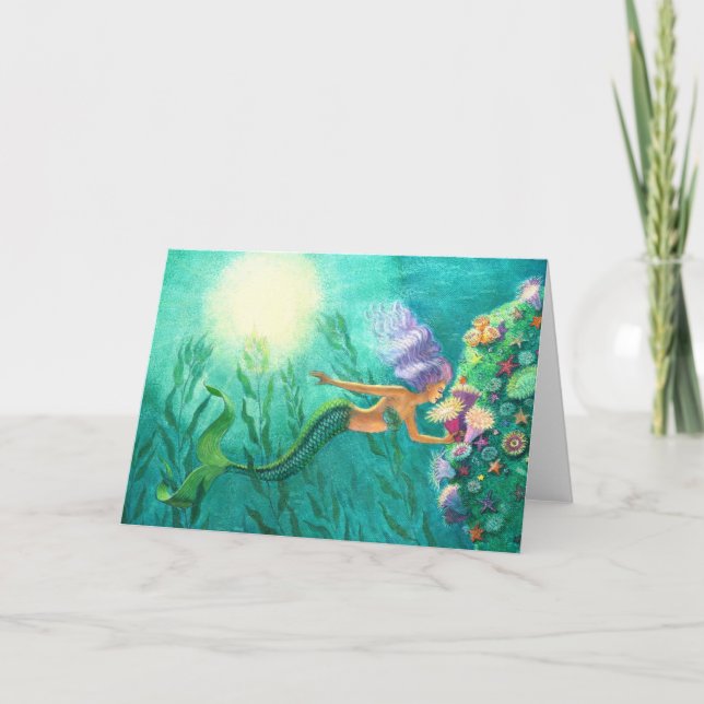 Mermaid fantasy art greeting card Beautiful Sea (Front)