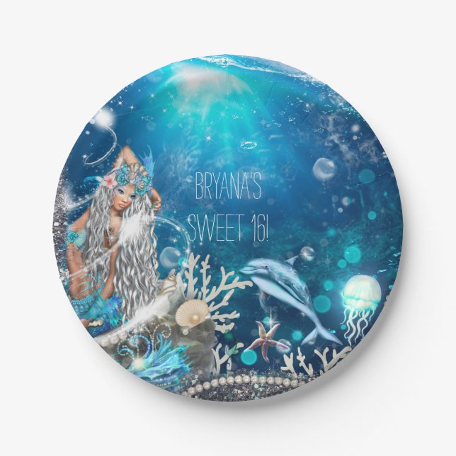 Mermaid Fantasy Blonde Enchanted Beach Party Paper Plate (Front)