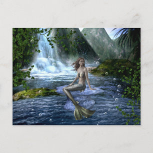 Mermaid Fantasy Waterfall Landscape Postcard