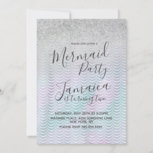 Mermaid Faux Glitter Scales Birthday Party    Invitation