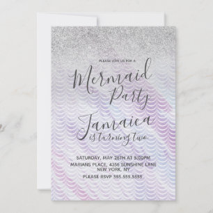 Mermaid Faux Glitter Scales Purple Birthday Invitation