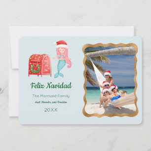 Mermaid Feliz Navidad Photo Greeting Card