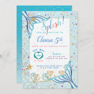 Mermaid Fin Under The Sea Teal Birthday Invitation