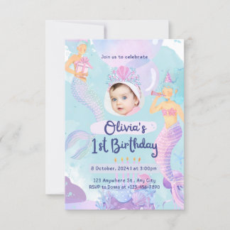 Mermaid First Birthdaty Invitation