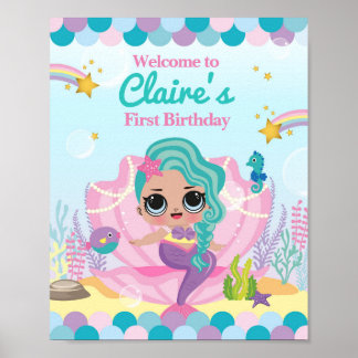 Mermaid First Birthday Poster