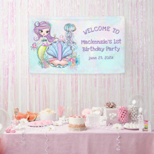 Mermaid First Birthday Whimsical Party Welcome Banner
