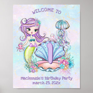 Mermaid First Birthday   Whimsical Party Welcome Poster