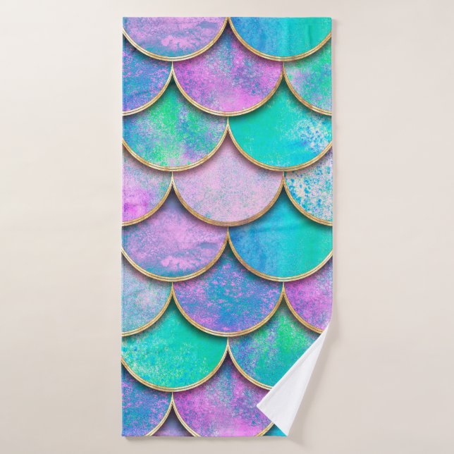 Mermaid fish scale wave japanese seamless pattern. bath towel (Bath Towel)