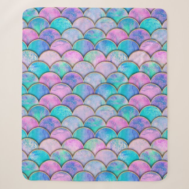 Mermaid fish scale wave japanese seamless pattern. sherpa blanket (Front)