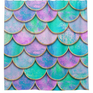 Mermaid fish scale wave japanese seamless pattern. shower curtain